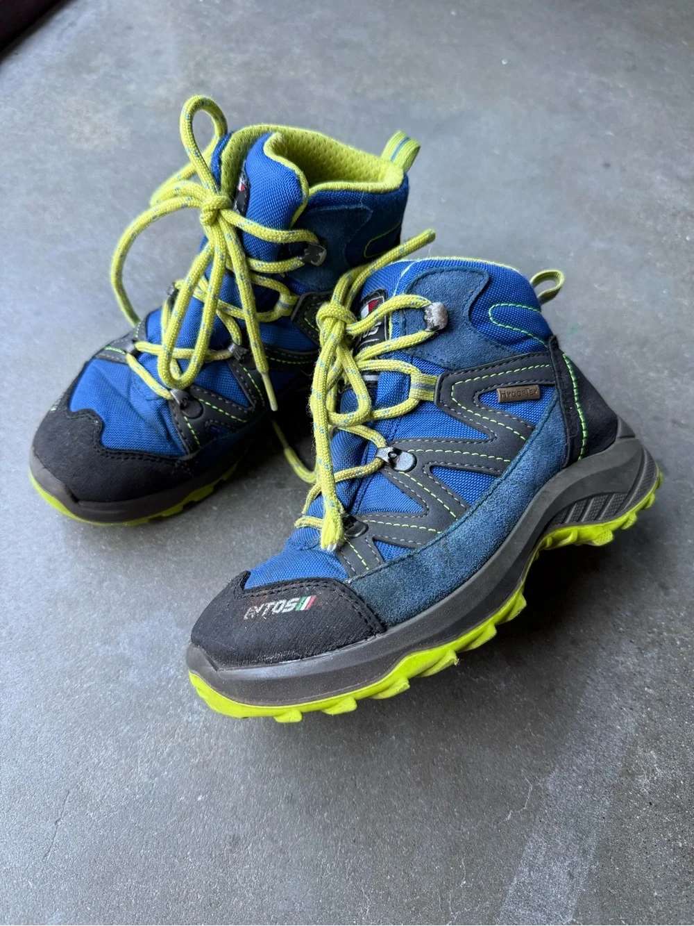 Kids Italian Blue and Lime lightweight Hiking Boots